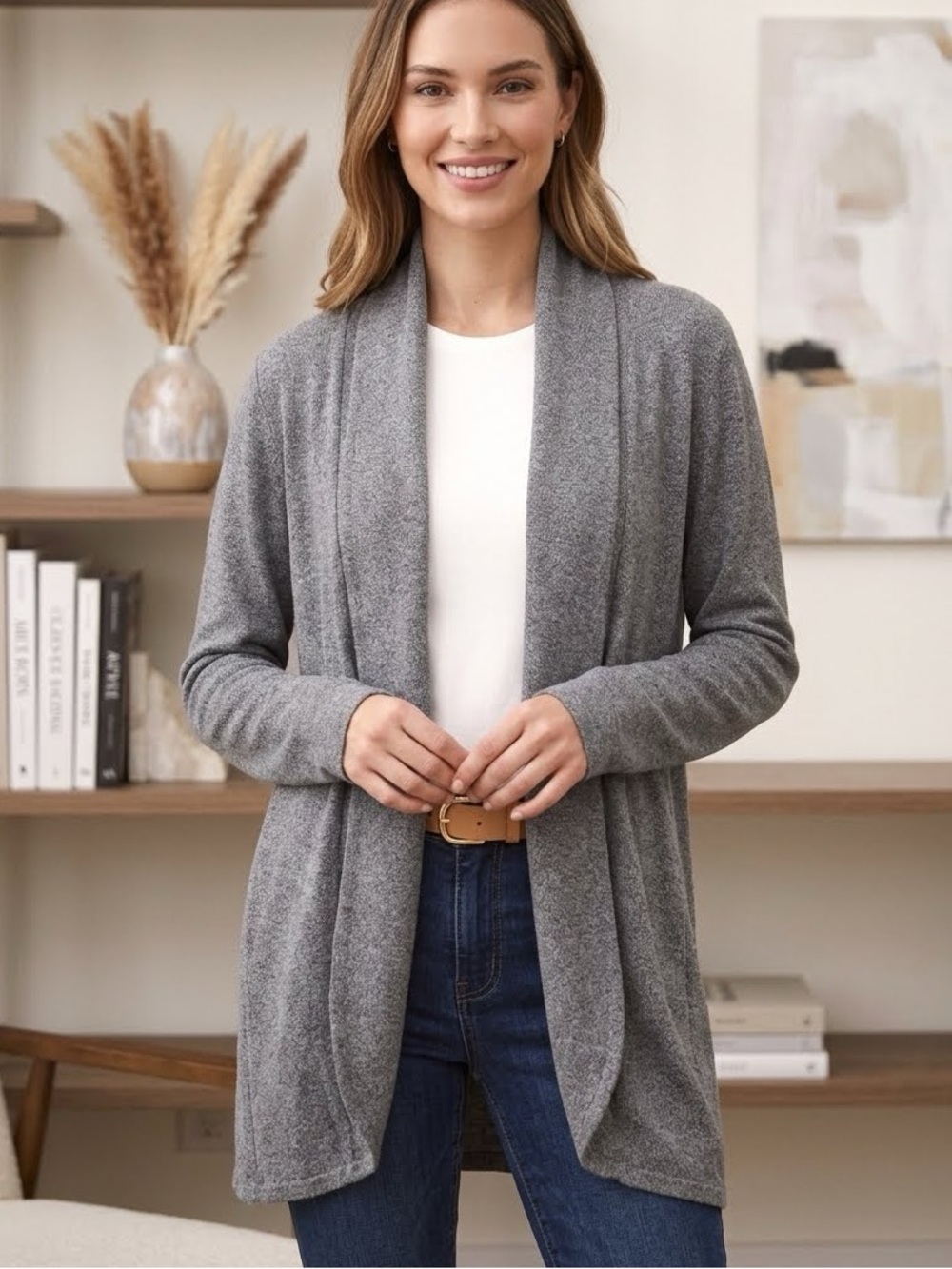Cyrus Gray Open Front Cardigan L